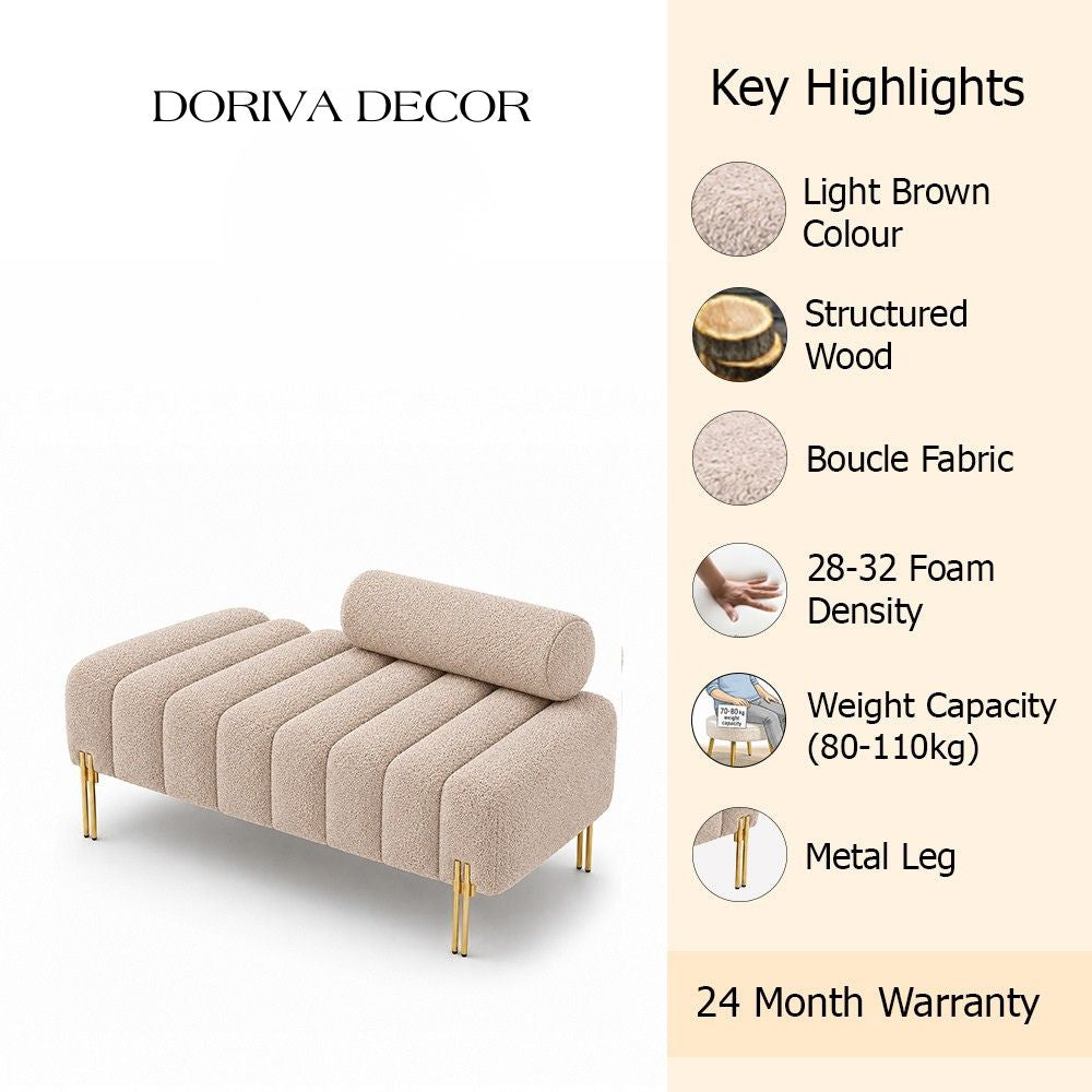 Beige Boucle Accent Lounge Chair with Gold Metal Legs