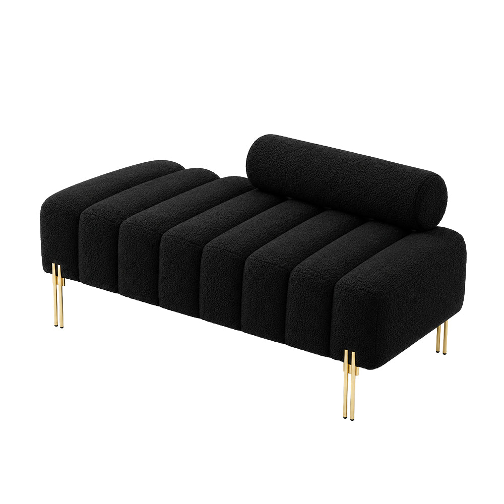 Black Boucle Accent Lounge Chair with Gold Metal Legs