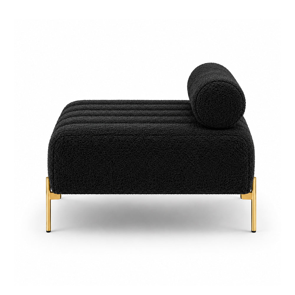 Black Boucle Accent Lounge Chair with Gold Metal Legs