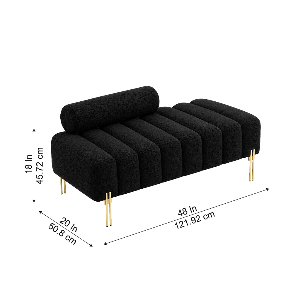 Black Boucle Accent Lounge Chair with Gold Metal Legs