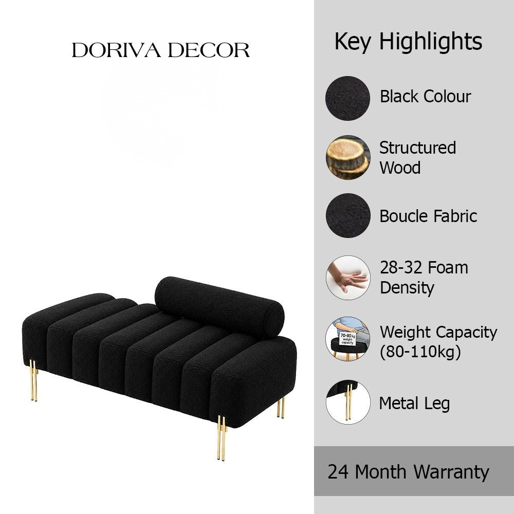 Black Boucle Accent Lounge Chair with Gold Metal Legs