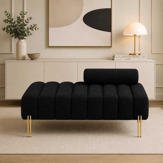 Black Boucle Accent Lounge Chair with Gold Metal Legs