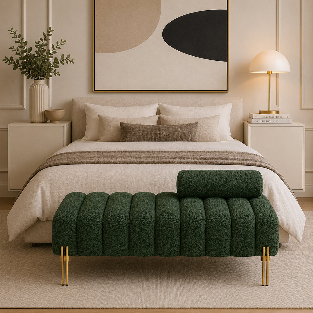Green Boucle Accent Lounge Chair with Gold Metal Legs
