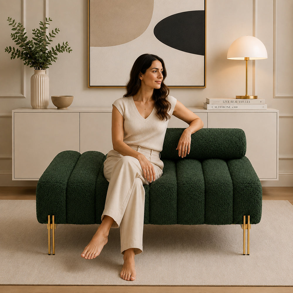 Green Boucle Accent Lounge Chair with Gold Metal Legs
