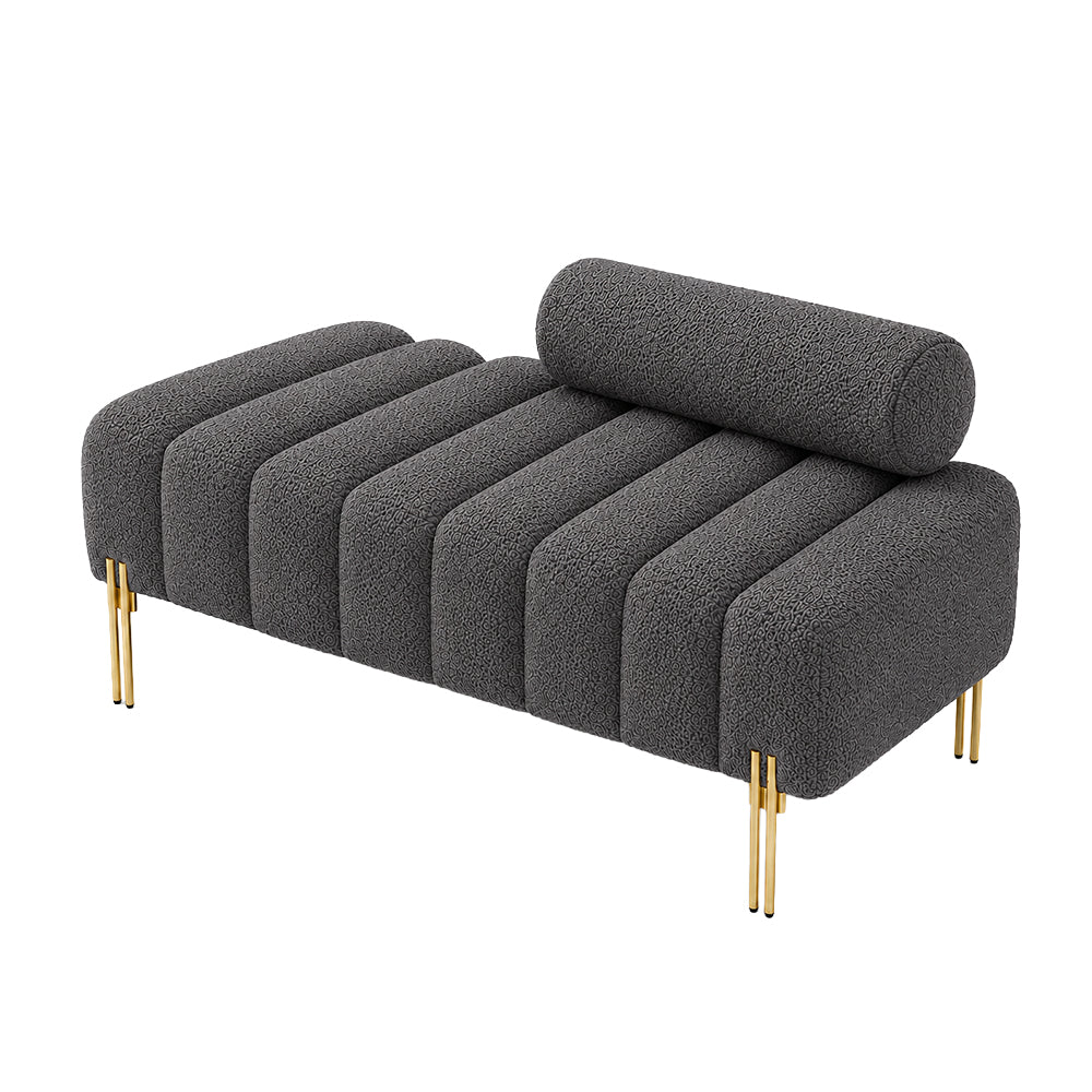 Grey Boucle Accent Lounge Chair with Gold Metal Legs