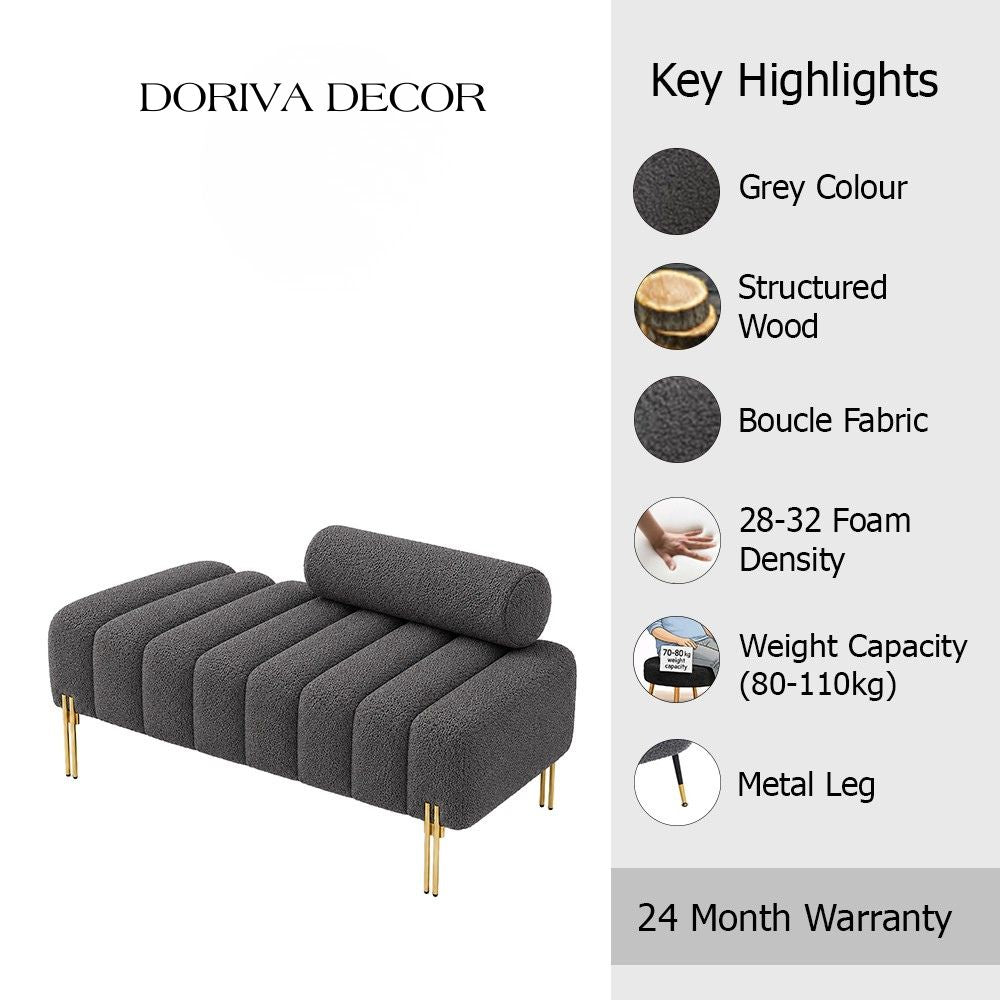 Grey Boucle Accent Lounge Chair with Gold Metal Legs