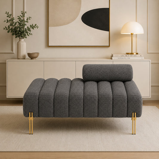 Grey Boucle Accent Lounge Chair with Gold Metal Legs