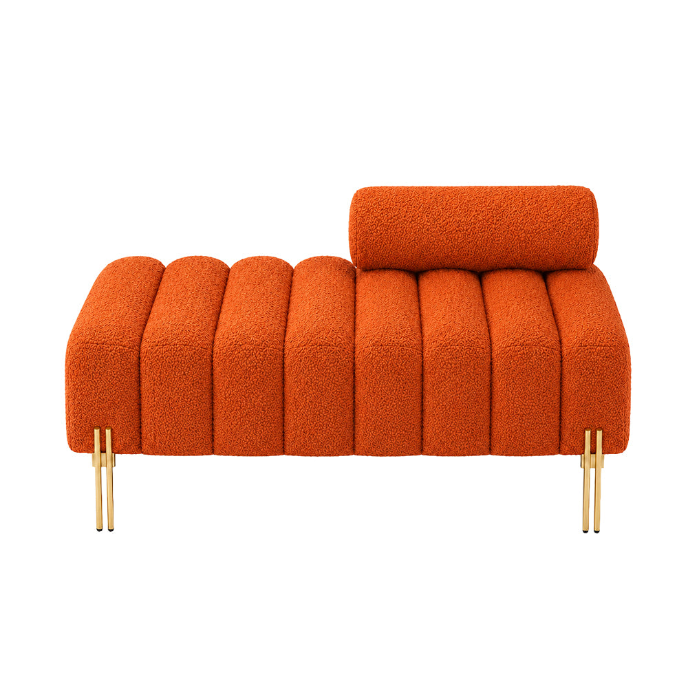 Orange Boucle Accent Lounge Chair with Gold Metal Legs