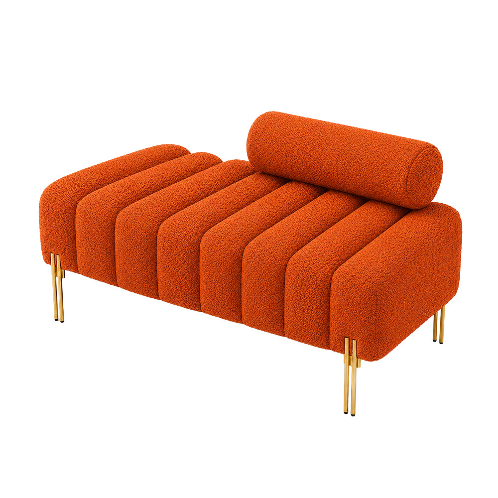 Orange Boucle Accent Lounge Chair with Gold Metal Legs
