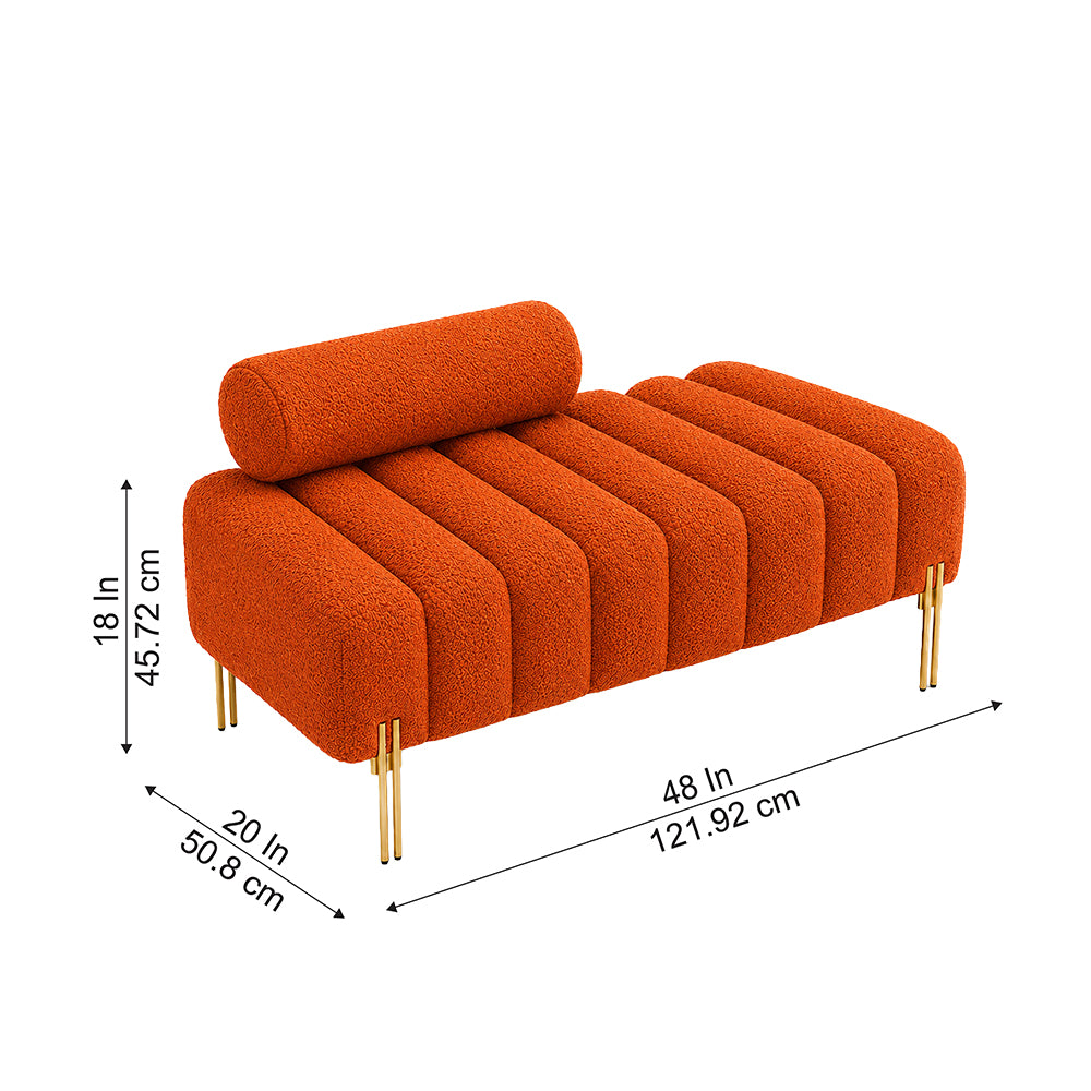 Orange Boucle Accent Lounge Chair with Gold Metal Legs