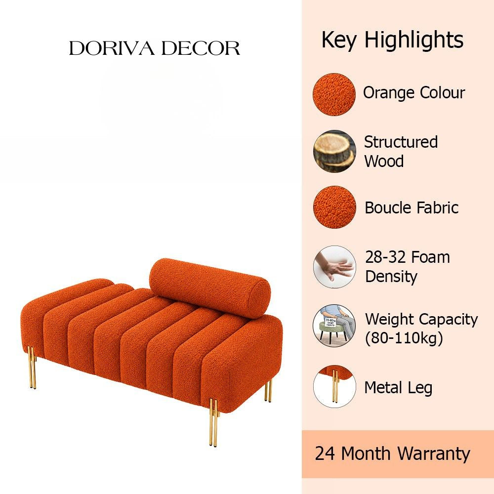 Orange Boucle Accent Lounge Chair with Gold Metal Legs