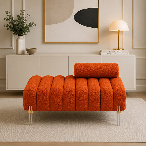 Orange Boucle Accent Lounge Chair with Gold Metal Legs