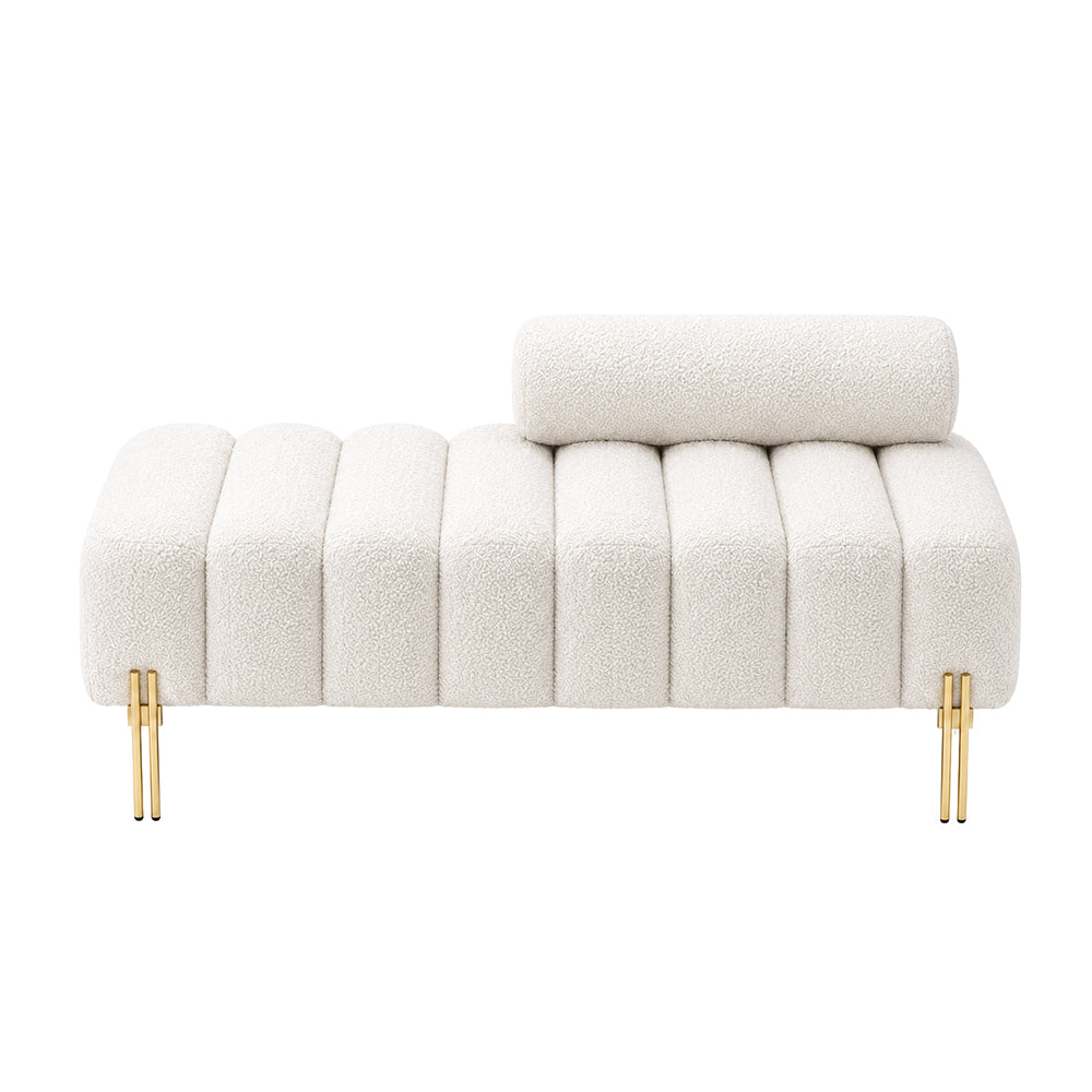 White Boucle Accent Lounge Chair with Gold Metal Legs