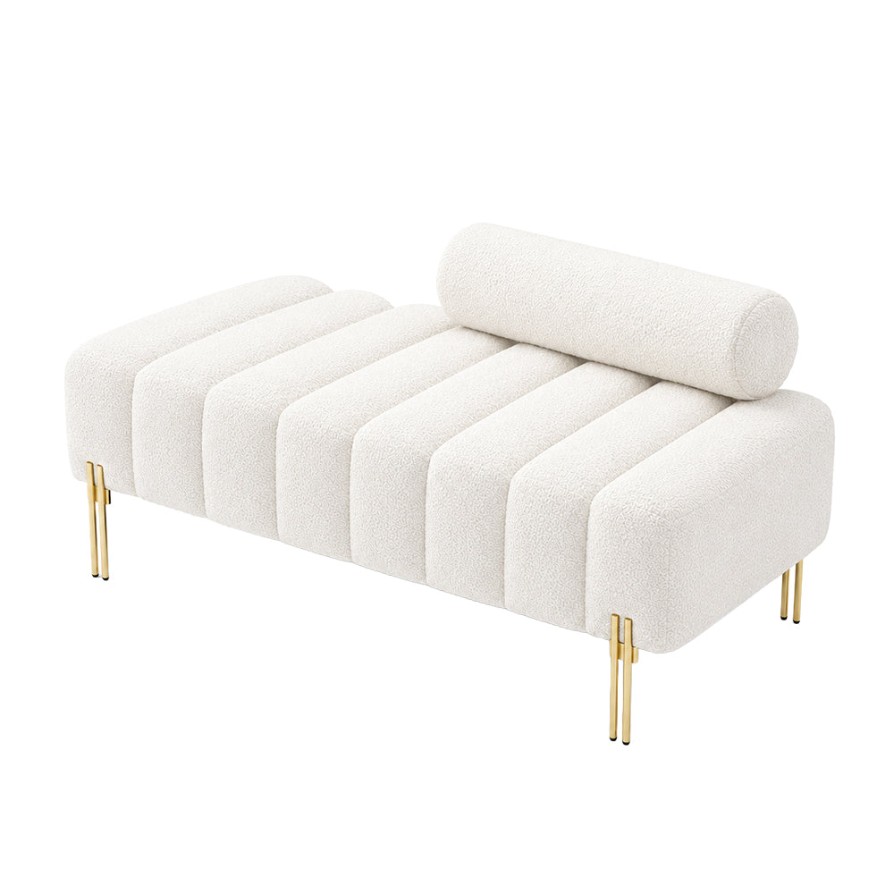 White Boucle Accent Lounge Chair with Gold Metal Legs