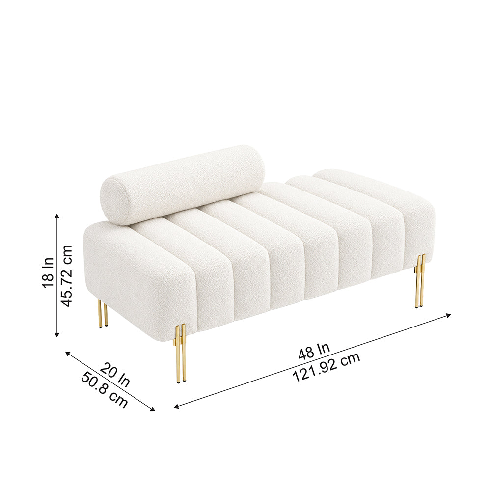 White Boucle Accent Lounge Chair with Gold Metal Legs
