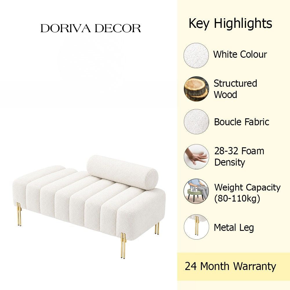 White Boucle Accent Lounge Chair with Gold Metal Legs