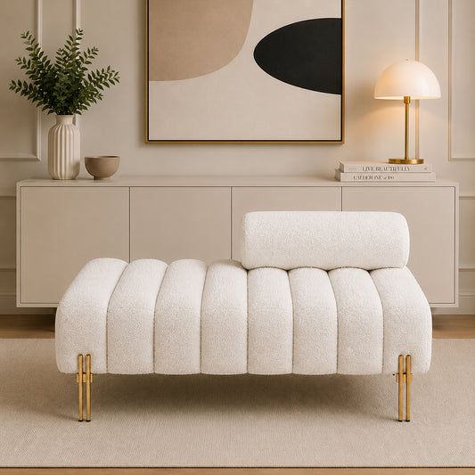 White Boucle Accent Lounge Chair with Gold Metal Legs