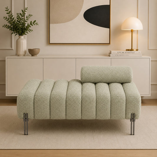 Sage Boucle Accent Lounge Chair with Black Metal Legs