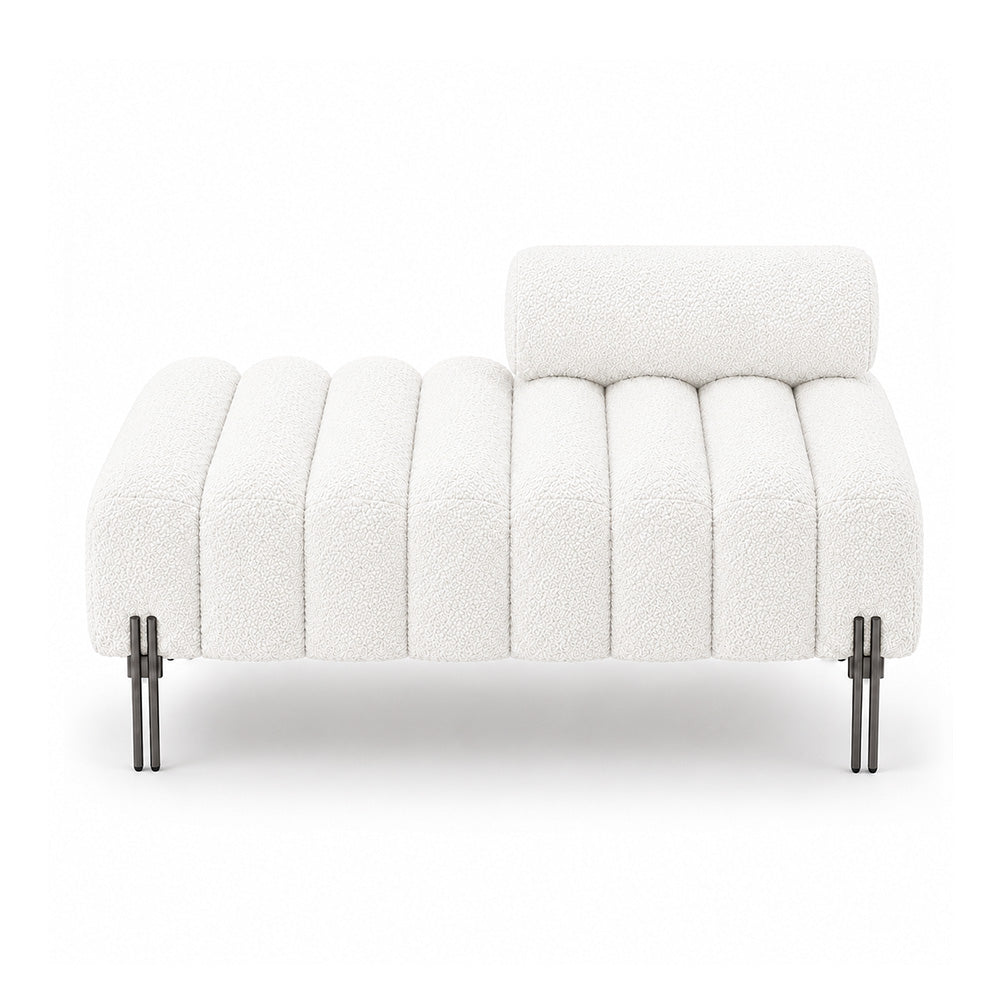 White Boucle Accent Lounge Chair with Black Metal Legs