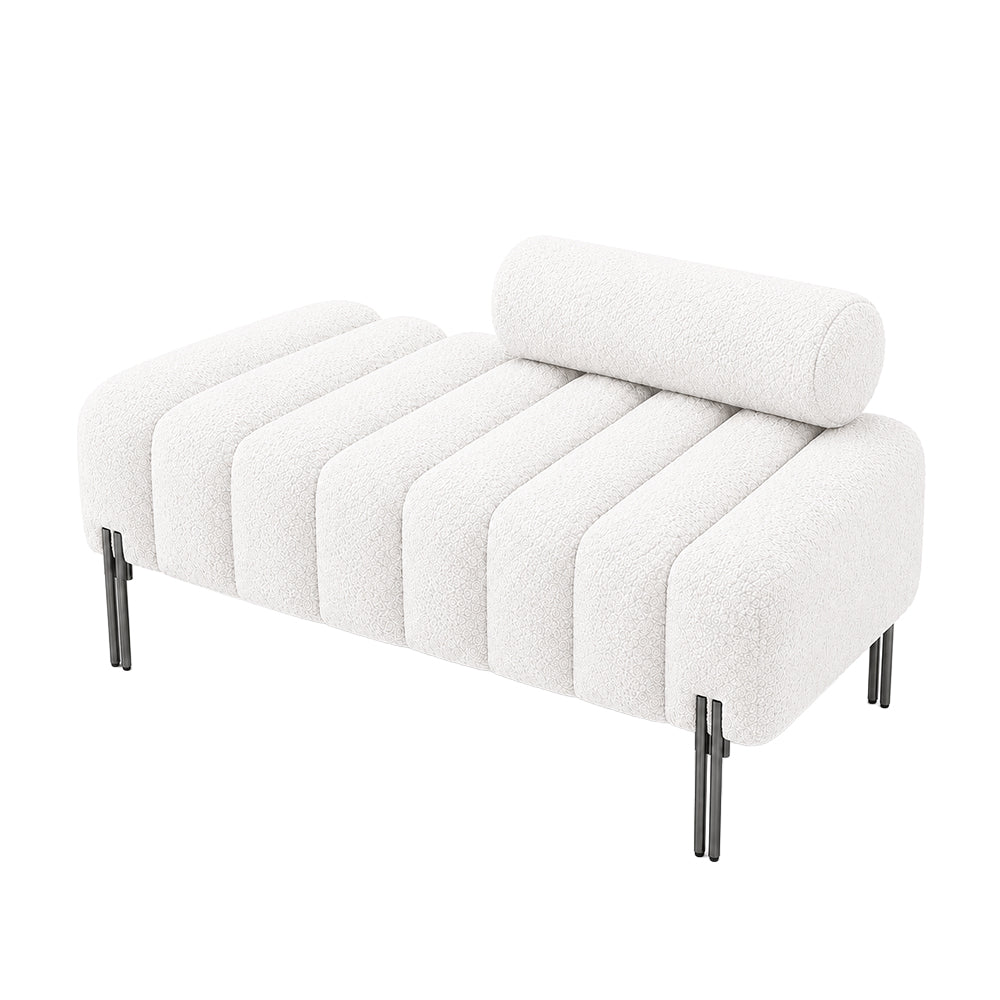 White Boucle Accent Lounge Chair with Black Metal Legs