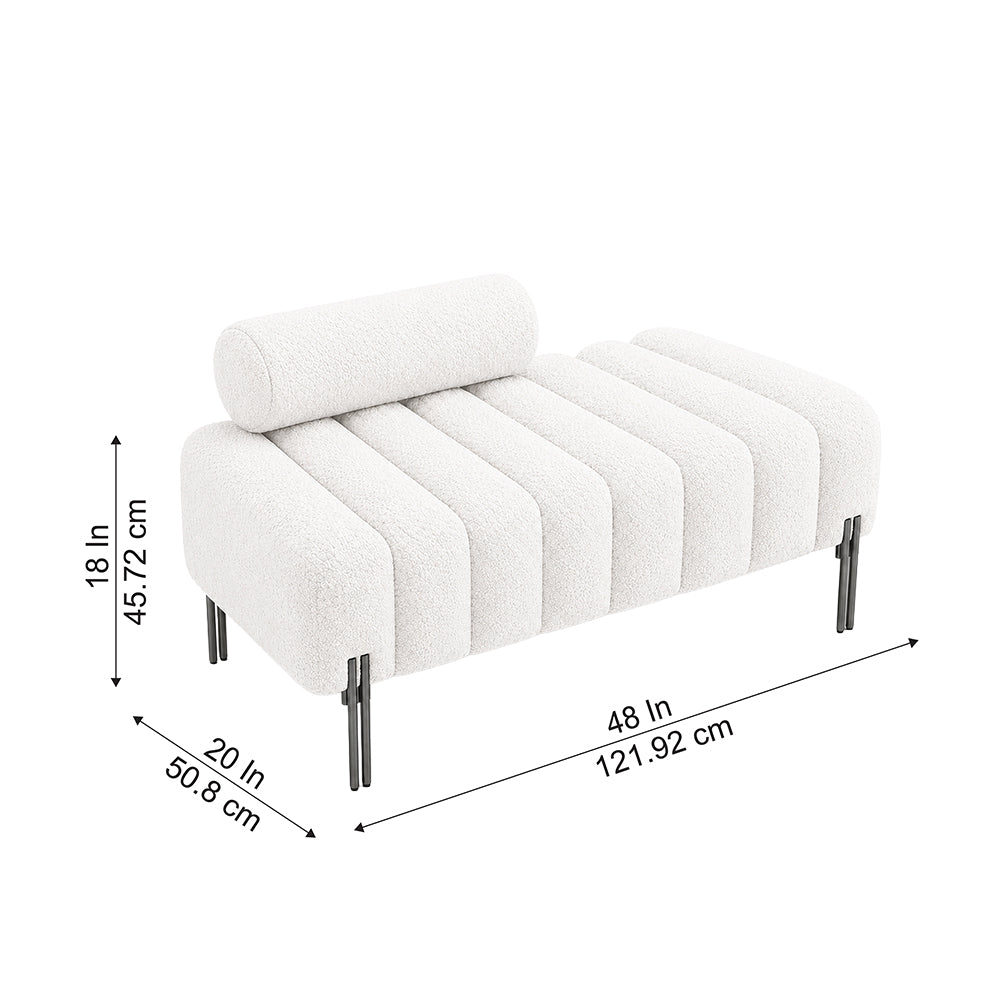 White Boucle Accent Lounge Chair with Black Metal Legs