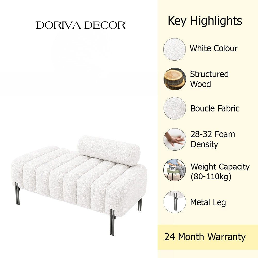 White Boucle Accent Lounge Chair with Black Metal Legs