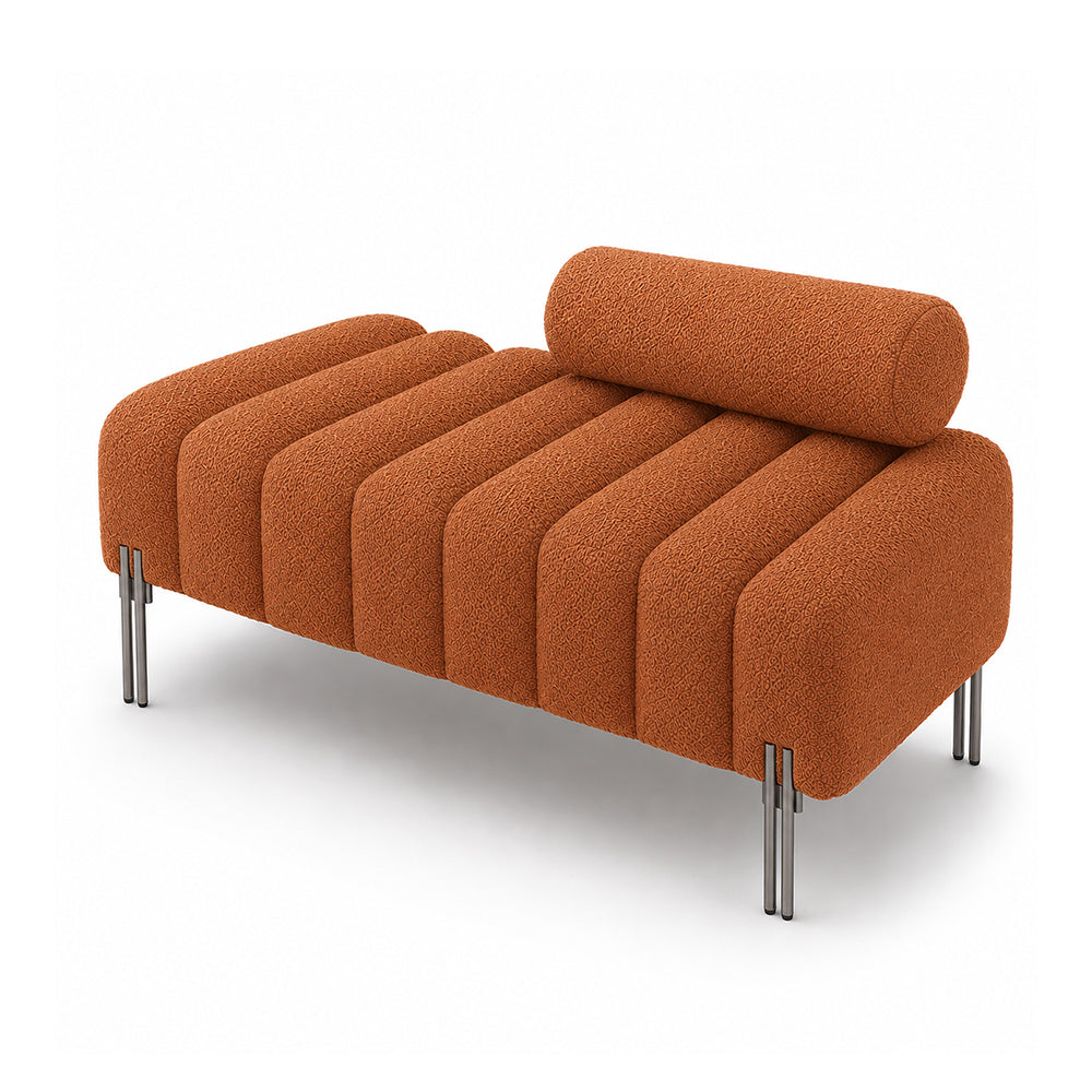 Rust Boucle Accent Lounge Chair with Black Metal Legs