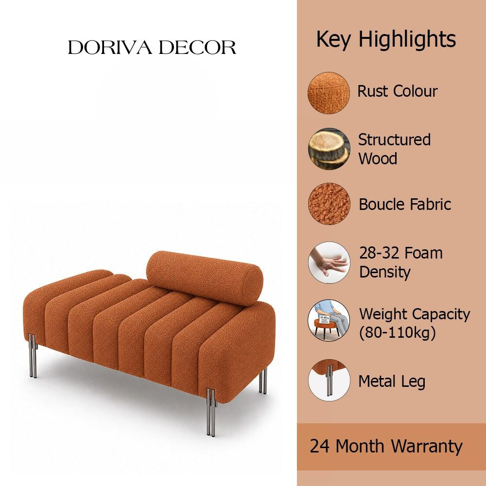 Rust Boucle Accent Lounge Chair with Black Metal Legs