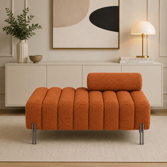 Rust Boucle Accent Lounge Chair with Black Metal Legs