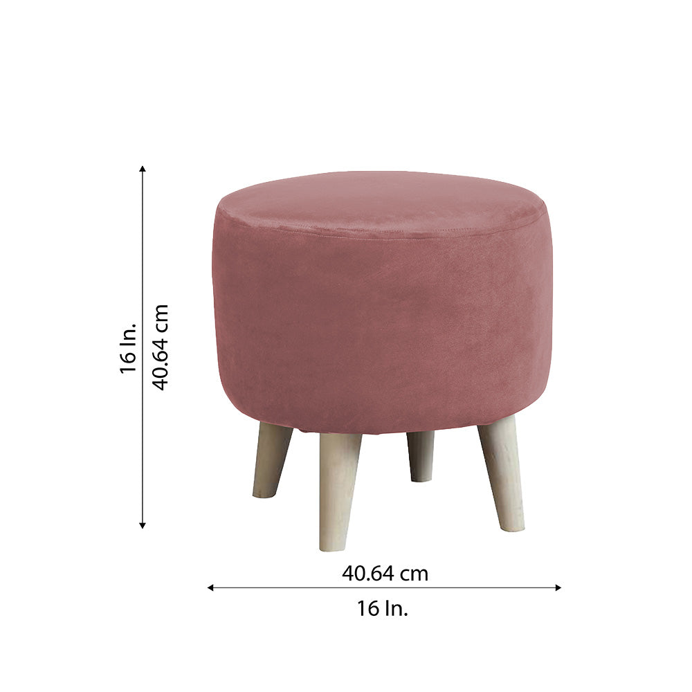 Urban Pink Velvet Round Wooden Ottoman