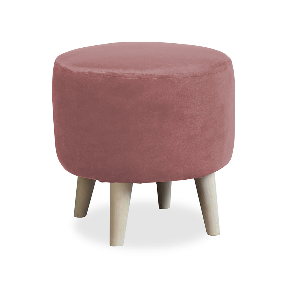 Urban Pink Velvet Round Wooden Ottoman